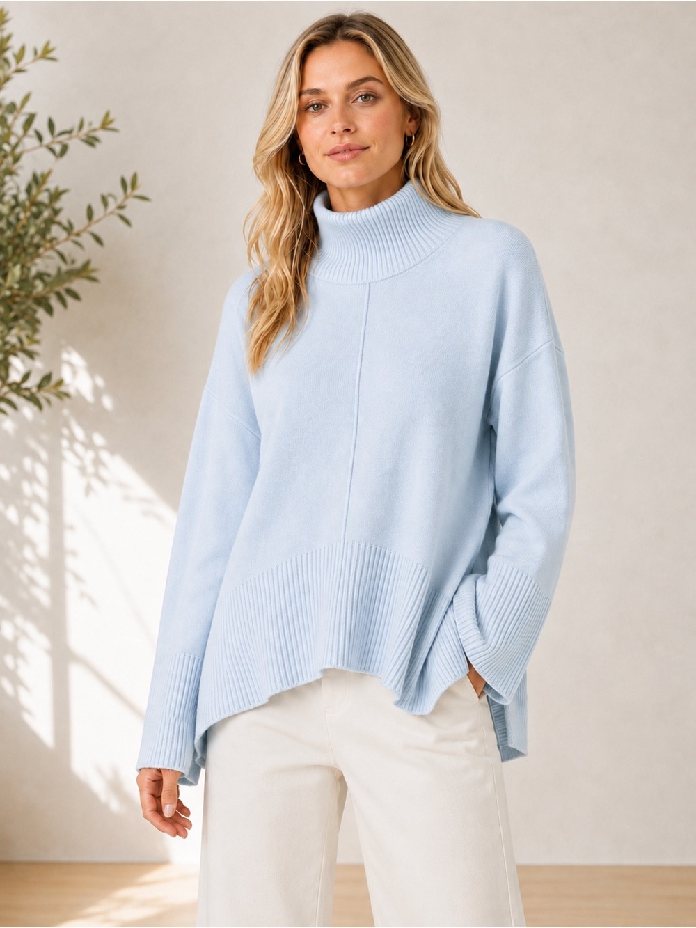 French Connection Oversized Turtleneck Sweater Large Powder Blue NWOT